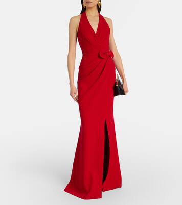 Bow-detail halterneck silk-blend cady gown | Elie Saab