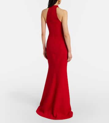 Bow-detail halterneck silk-blend cady gown | Elie Saab