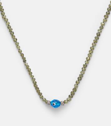 9kt white gold (375/1000) and sterling silver (925) beaded necklace with garnets and diamonds | Ileana Makri