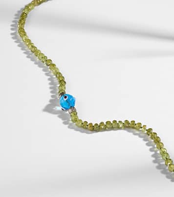 9kt white gold (375/1000) and sterling silver (925) beaded necklace with garnets and diamonds | Ileana Makri