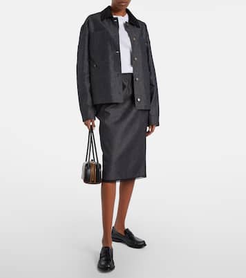 Lace-trimmed cotton and linen midi skirt | Prada