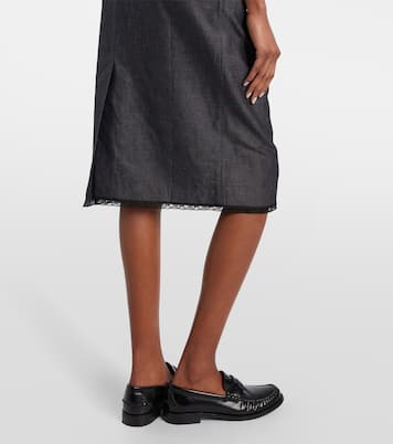 Lace-trimmed cotton and linen midi skirt | Prada