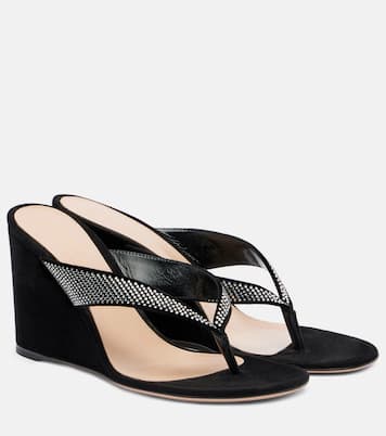 Crystal-embellished suede wedge thong sandals | Gianvito Rossi