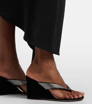 Crystal-embellished suede wedge thong sandals | Gianvito Rossi