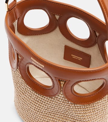 Gancini Small raffia bucket bag | Ferragamo