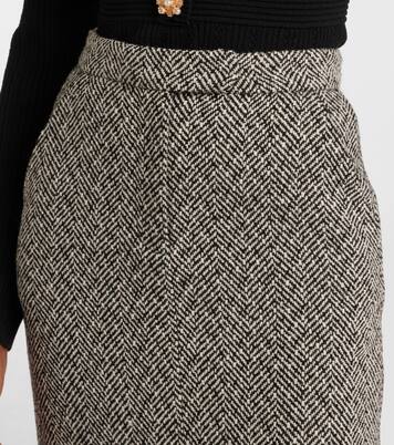 Herringbone high-rise midi skirt | Self-Portrait