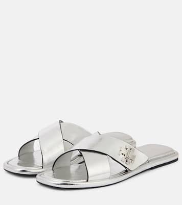 Pantoletten T Lock aus Metallic-Leder | Tory Burch