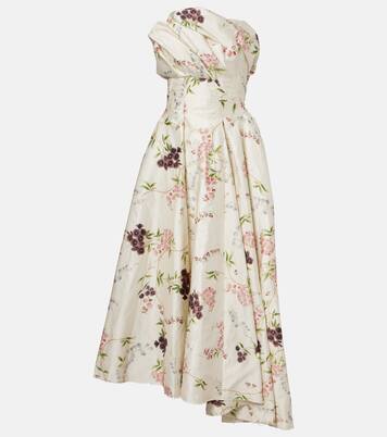 Draped floral satin cocktail dress | Erdem