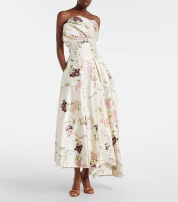 Draped floral satin cocktail dress | Erdem