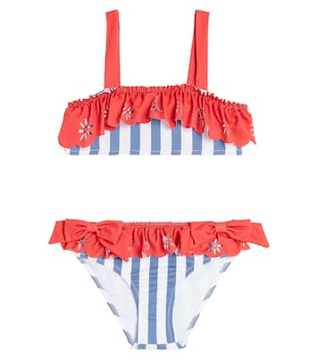 Striped ruffled bow-detail bikini | Patachou
