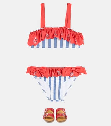 Striped ruffled bow-detail bikini | Patachou