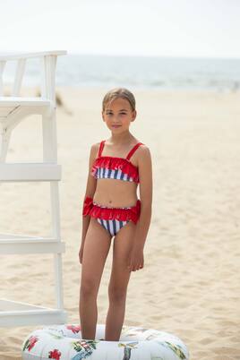 Striped ruffled bow-detail bikini | Patachou