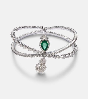 Reign Supreme 18kt white gold bangle with diamonds and emerald | Yeprem
