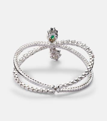 Reign Supreme 18kt white gold bangle with diamonds and emerald | Yeprem
