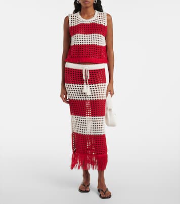 스트라이프 크로셰 코튼 맥시 스커트 | Farm Rio