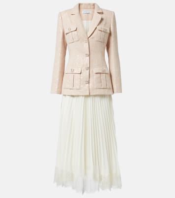 Midikleid aus Bouclé und Chiffon mit Pailletten | Self-Portrait