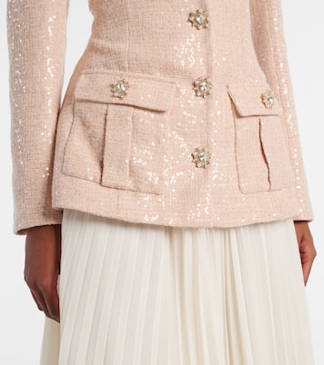 Midikleid aus Bouclé und Chiffon mit Pailletten | Self-Portrait