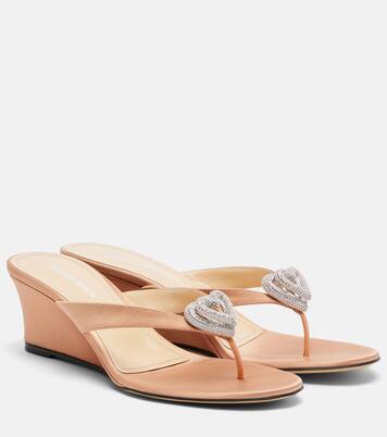 Double Heart satin wedge thong sandals | Mach & Mach