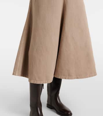 Cotton and linen denim midi skirt | Brunello Cucinelli