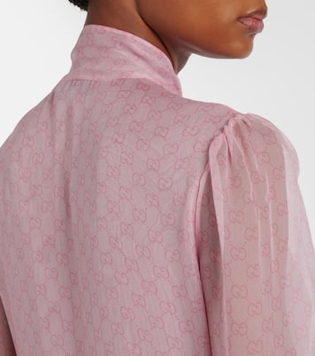 GG羽毛边饰真丝雪纺长礼服 | Gucci