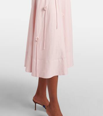 Vestido midi en mezcla de lino con apliques florales | Farm Rio