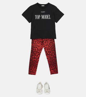 Leopard-print cotton-blend leggings | Dolce&Gabbana Kids