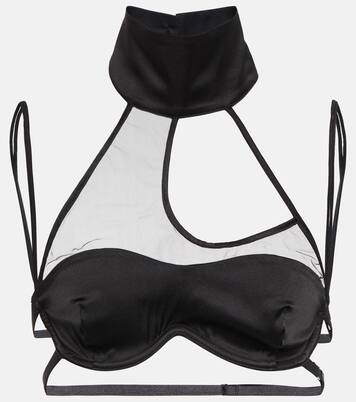 메쉬 패널 새틴 브라 탑 | Didu