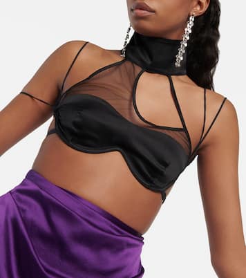 메쉬 패널 새틴 브라 탑 | Didu