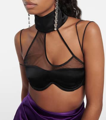 메쉬 패널 새틴 브라 탑 | Didu