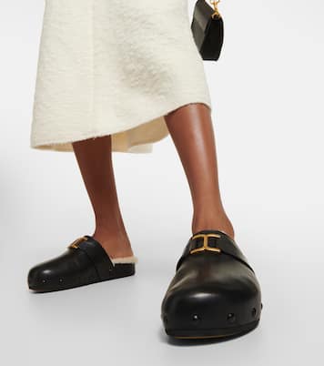 Marcie leather and shearling slippers | Chloé