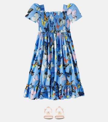Printed shirred cotton poplin dress | Dolce&Gabbana Kids