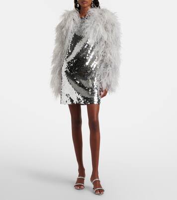 Feather-trimmed cropped jacket | Dolce&Gabbana