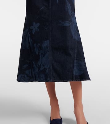 Gonna midi svasata in denim con stampa floreale | Erdem