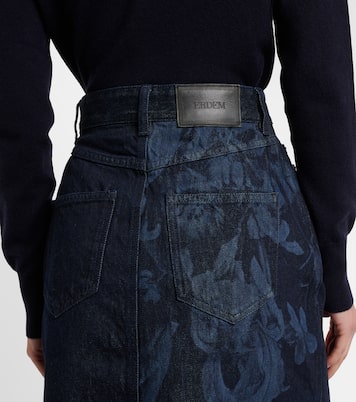 Gonna midi svasata in denim con stampa floreale | Erdem