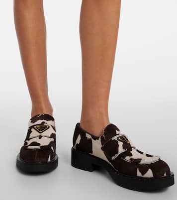 Mocasines Chocolate de pelo de becerro estampados | Prada