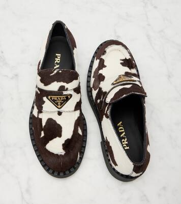 Mocasines Chocolate de pelo de becerro estampados | Prada