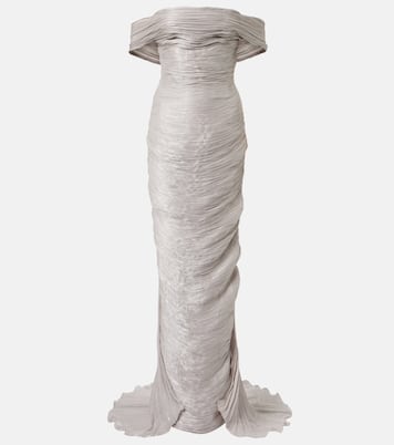 Off-shoulder pleated bustier gown | Marmar Halim