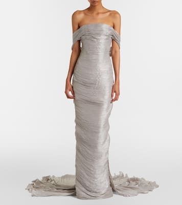 Off-shoulder pleated bustier gown | Marmar Halim