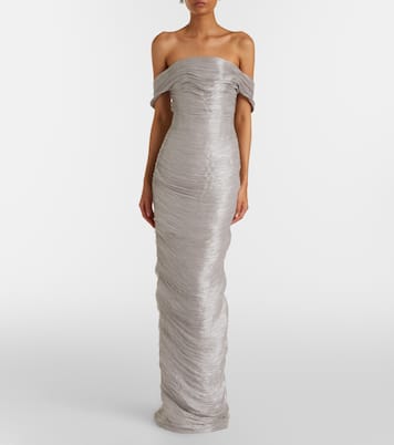 Off-shoulder pleated bustier gown | Marmar Halim