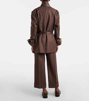 Chalk stripe wool cropped flared pants | Brunello Cucinelli