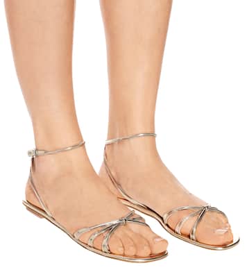 Metallic leather sandals | Prada
