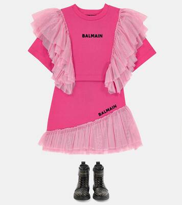 Logo cropped cotton T-shirt | Balmain Kids