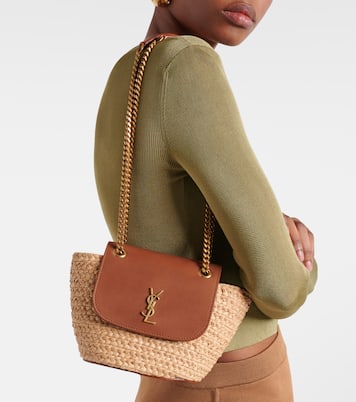 Manon Mini raffia and leather shoulder bag | Saint Laurent