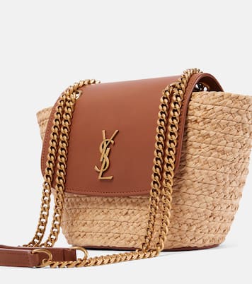 Manon Mini raffia and leather shoulder bag | Saint Laurent