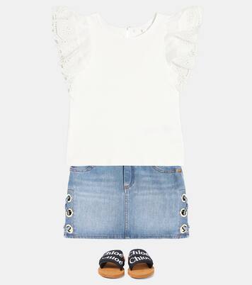 Lace-detail denim skirt | Chloé Kids