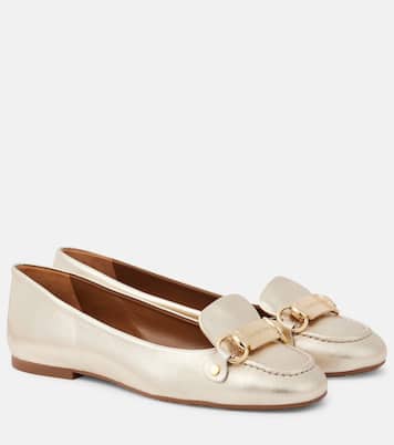 Signature metallic leather ballet flats | See By Chloé