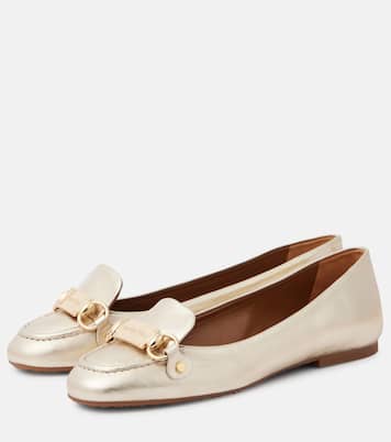 Signature metallic leather ballet flats | See By Chloé