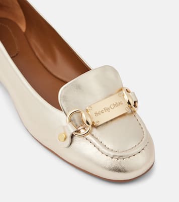 Signature metallic leather ballet flats | See By Chloé