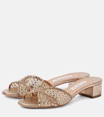 Crystal Love 35 embellished tulle mules | Aquazzura