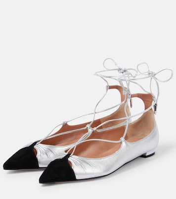 Gabi suede-trimmed metallic leather flats | Aquazzura